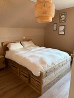 Steigerhouten bed 140x200 met kratjes en matras, Ophalen, Gebruikt, Bruin, Steigerhout