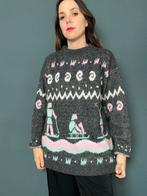 Vintage trui - grijs / roze / groen - print - 90s, Maat 38/40 (M), Ophalen of Verzenden, Vintage, Grijs