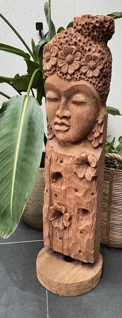 Boeddha massief uniek houtsnijwerk Indonesie 94 cm, Huis en Inrichting, Woonaccessoires | Boeddhabeelden, Nieuw, Ophalen of Verzenden