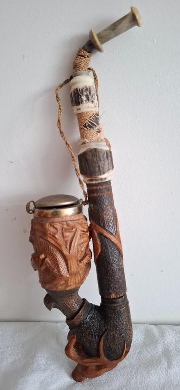 Vintage houten jachters pijp – hertenkop & gewei beschikbaar voor biedingen
