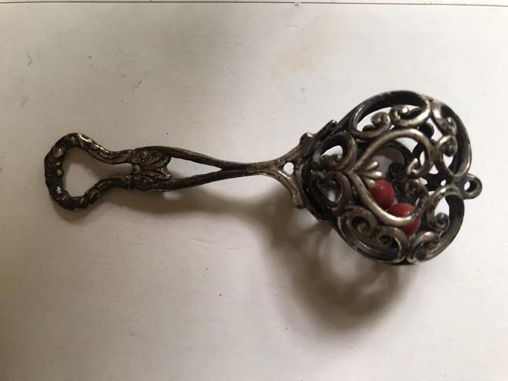 Zilveren rammelaar hart, Antiek en Kunst, Antiek | Goud en Zilver, Zilver, Ophalen of Verzenden