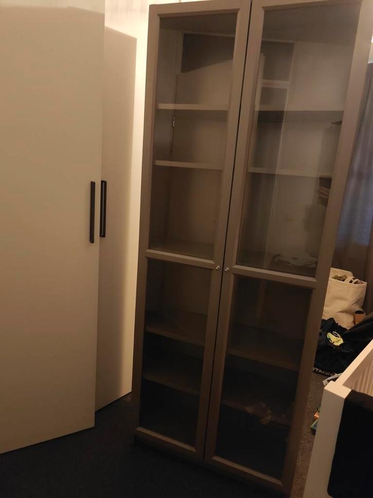 Ikea Billy met Oxberg deuren, kleur TAUPE, Huis en Inrichting, Kasten | Vitrinekasten, Gebruikt, 200 cm of meer, 50 tot 100 cm