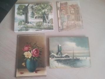 4 oude schilderijtjes  beschikbaar voor biedingen
