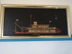 PRACHTIGE MISSISSIPPI BOOT OP BOARD 80X40 CM GOUDEN LIJST., Gebruikt, Kaart, Foto of Prent, Ophalen of Verzenden, X