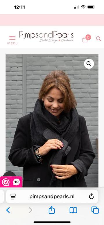 Pimps & Pearls zwart linnen sjaal nieuw! Met leer beschikbaar voor biedingen