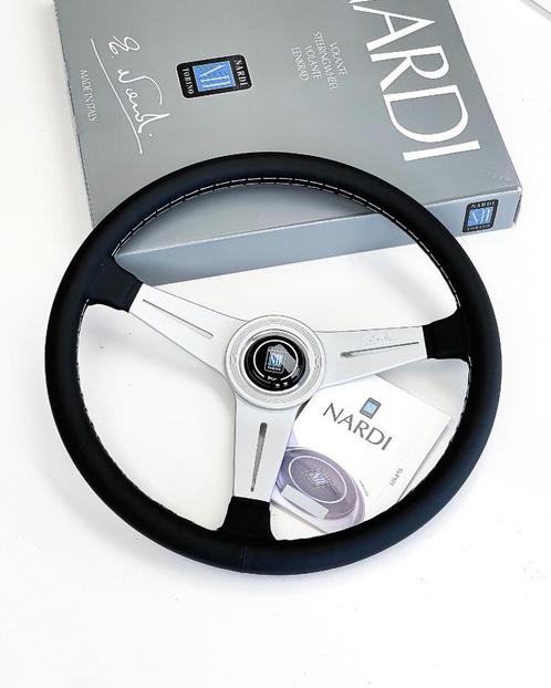 Nardi Classico 390mm stuur sportstuur leder zwart zilver, Auto diversen, Tuning en Styling, Ophalen of Verzenden