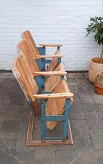 Rij van 3 houten bioscoopstoelen uit begin vorige eeuw, Ophalen, Gebruikt, Bruin