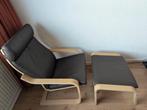 Poäng Fauteuil en voetenbank bruin leer zeer goede staat, Ophalen, Zo goed als nieuw, 50 tot 75 cm, Leer