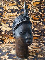 Groot authentiek Oduduwa hoofd uit Afrika van Benin brons., Ophalen of Verzenden