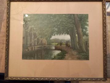 Schilderij A.C. Sleeswijk - Landschap, Ingelijst beschikbaar voor biedingen