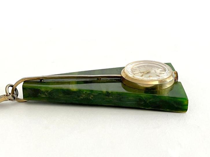 Groen Bakeliet - Catalin Ketting Horloge, Sieraden, Tassen en Uiterlijk, Antieke sieraden, Ketting, Overige materialen, Verzenden