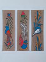 Mexicaanse volkskunst schilderijtjes op leer in paspartoe, Antiek en Kunst, Ophalen of Verzenden