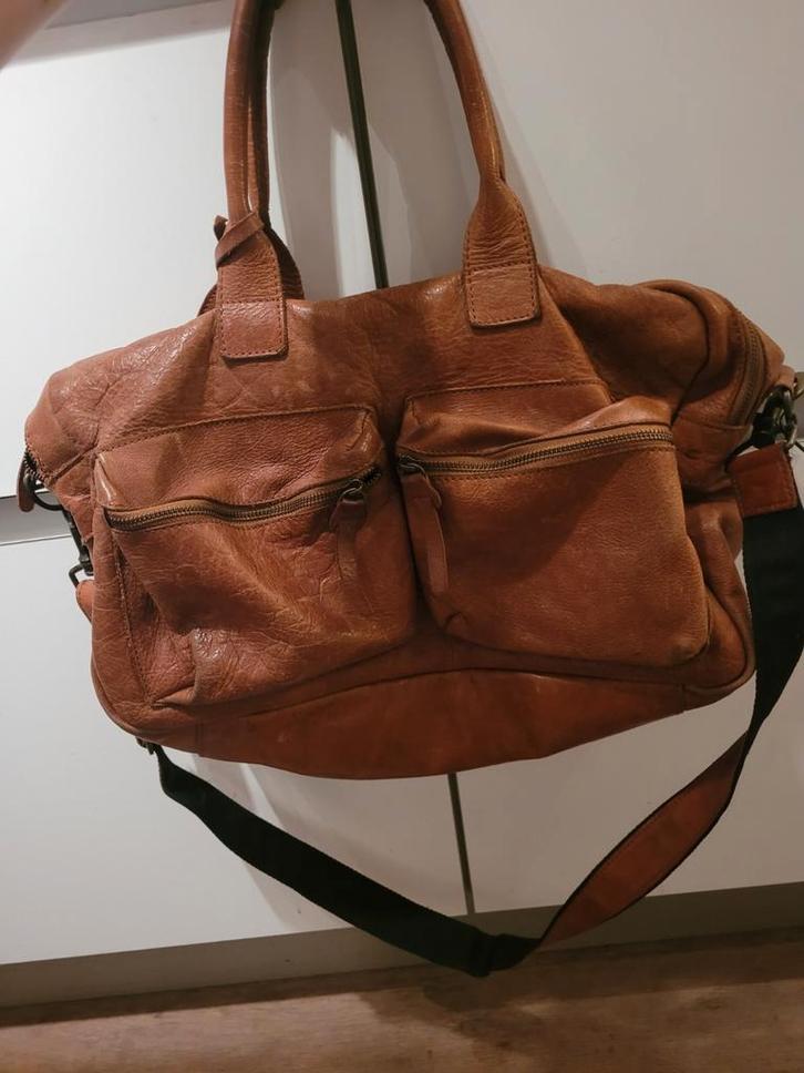 Cowboysbag leren handtas, Sieraden, Tassen en Uiterlijk, Tassen | Damestassen, Gebruikt, Handtas, Bruin, Ophalen of Verzenden