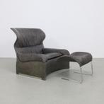 Lounge Chair + Ottoman “Vela Alta”in Leather by Saporiti 70s, Huis en Inrichting, Gebruikt, Ophalen