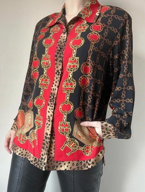 Vintage dierenprint chain blouse,M/L. Boho bohemian 90s goud, Kleding | Dames, Blouses en Tunieken, Gedragen, Maat 38/40 (M), Overige kleuren