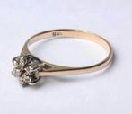 Vintage 9 karaat gouden bloemcluster ring met diamanten, Verzenden, Met edelsteen, Dame, Goud