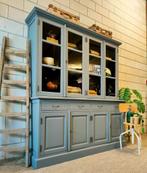 Vintage/Brocante grijze schoolkast, Landelijke buffetkast 🖤, 200 cm of meer, Ophalen of Verzenden, 25 tot 50 cm, Glas