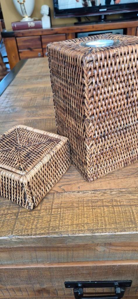 Birma Riet Kandelaar & Onderzetters Set, Antiek en Kunst, Antiek | Woonaccessoires, Ophalen of Verzenden