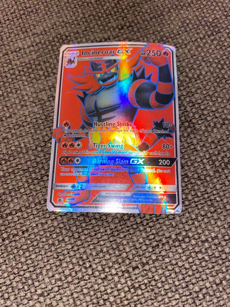 Incineroar GX Pokemon Kaart, Ophalen of Verzenden, Gebruikt, Losse kaart, Foil