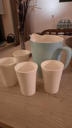 Jaren 50 melkset met 4 bekers. P.Regout blauw, Antiek en Kunst, Ophalen of Verzenden