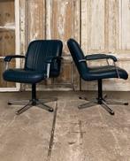 Set Vintage Fauteuils. Petrolblauw kunstleder en chroom., Huis en Inrichting, Fauteuils, Ophalen, Gebruikt, -, Minder dan 75 cm
