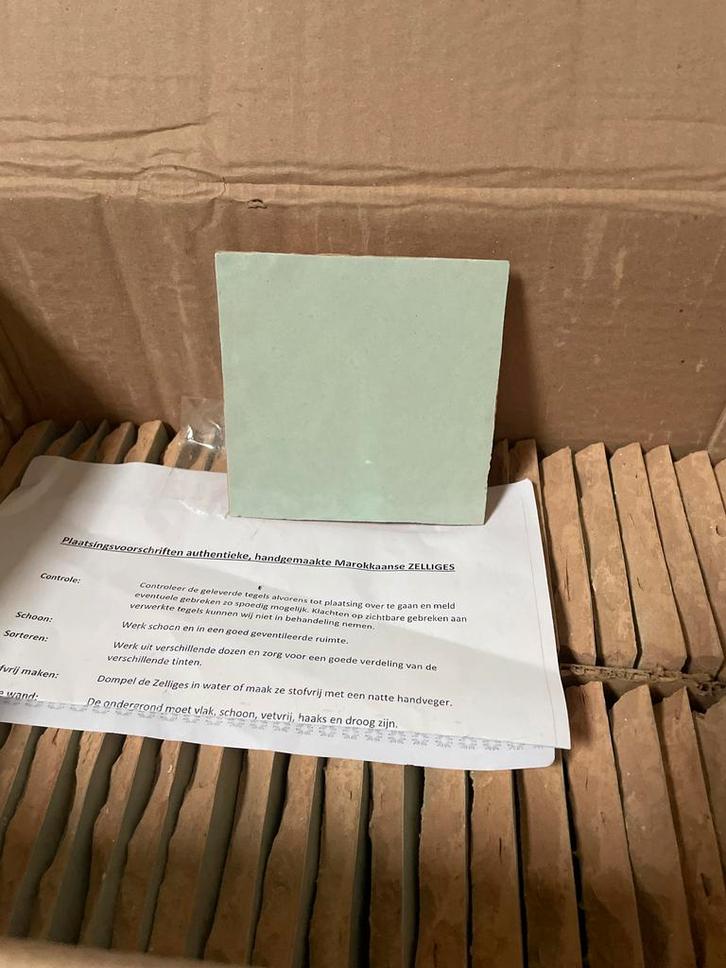 Lichtgroene Marokkaanse Zellige - Half Doosje, Doe-het-zelf en Verbouw, Tegels, Nieuw, Wandtegels, Overige materialen, Minder dan 20 cm