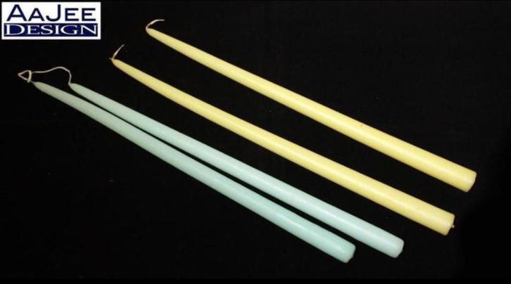 Gotische kaarsen vintage - Extra lang - Pastel groen / geel, Huis en Inrichting, Woonaccessoires | Kandelaars en Kaarsen, Zo goed als nieuw