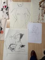 STUDIES OP PAPIER MET HOUTSKOOL , BISTER, MONO-TYPE OOST .., Antiek en Kunst, Kunst | Tekeningen en Foto's, Ophalen of Verzenden