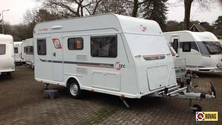 TEC Travel Style 415, Caravans en Kamperen, Caravans, tot en met 4, Treinzit, T.E.C., Dwarsbed, Overige typen, Fietsenrek, Gascomfoor