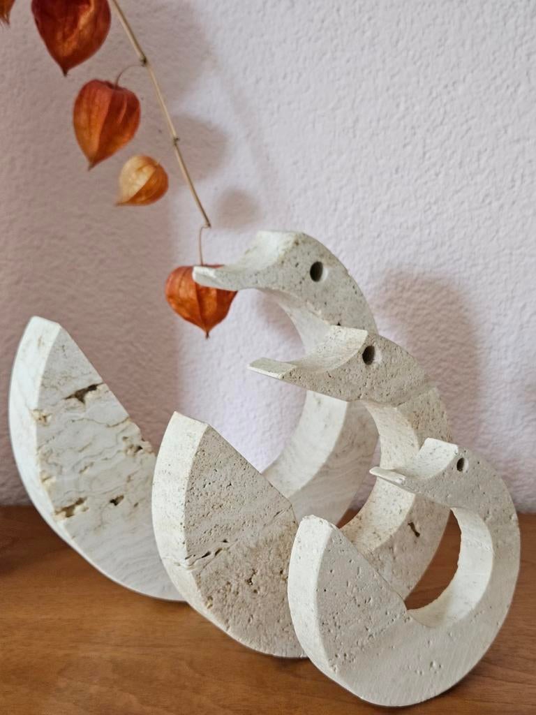 Set vintage Fratelli Manneli 70s travertin objecten zwanen, Ophalen of Verzenden