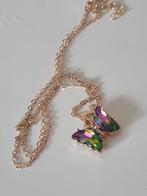 Vintage verguld 18kt ketting met swarovski vlinder, Sieraden, Tassen en Uiterlijk, Kettingen, Goud, Overige materialen, Ophalen of Verzenden