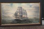 Enorm groot en mooi, gesigneerd  schilderij van driemaster., Ophalen