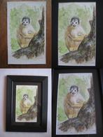 Aquarel Doodshoofd-aapje met passe-partout en lijst, Ophalen, Minder dan 50 cm, Oorspronkelijke maker, Nieuw