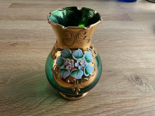Venetiaans Murano Tre Fucchi vaas, 24k bladgoud en emaille., Antiek en Kunst, Antiek | Glas en Kristal, Ophalen of Verzenden