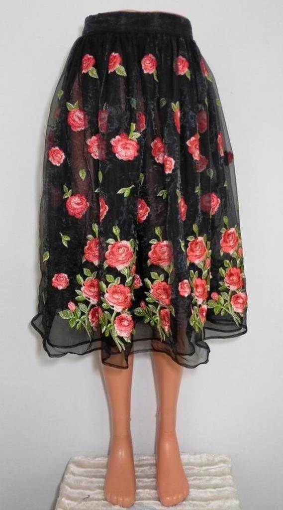 Zwarte organza 50s dancing days rok met dessin van Banned, Kleding | Dames, Rokken, Zo goed als nieuw, Maat 38/40 (M), Zwart, Verzenden