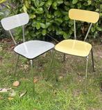 Formica Stoeltjes Grijs/Geel, Huis en Inrichting, Ophalen, Gebruikt, Twee, Metaal