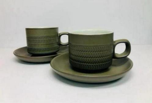 Vintage Denby Camelot Chevron 1961 2x kop en schotel servies, Antiek en Kunst, Antiek | Servies los, Ophalen of Verzenden