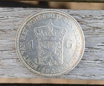 1 gulden wilhelmina 1922 zilver mooi exemplaar  beschikbaar voor biedingen