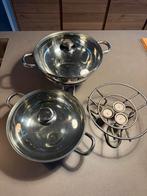 Wok serveerpan met rechaud 2 stuks, Huis en Inrichting, Keuken | Potten en Pannen, Ophalen of Verzenden, Zo goed als nieuw, Glas