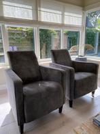 Twee grijsgroene Fauteuils, Huis en Inrichting, Ophalen, Minder dan 75 cm, Zo goed als nieuw, Stof