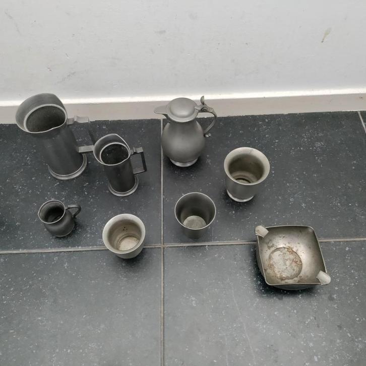 Tin,Potjes,Kannetjes,merk,embleem,Asbak, Antiek en Kunst, Antiek | Tin, Ophalen of Verzenden