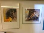 Christine Comyn 2 zeefdrukken vrouwen geel/blauw, Ophalen