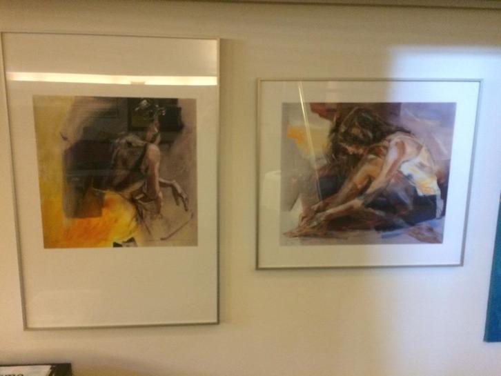 Christine Comyn 2 zeefdrukken vrouwen geel/blauw, Antiek en Kunst, Kunst | Litho's en Zeefdrukken, Ophalen