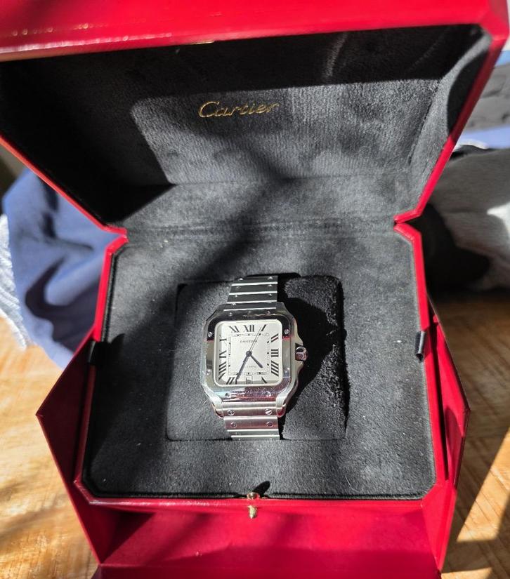 Cartier De Santos LM (WSSA0018), Sieraden, Tassen en Uiterlijk, Horloges | Heren, Gebruikt, Polshorloge, Overige merken, Staal