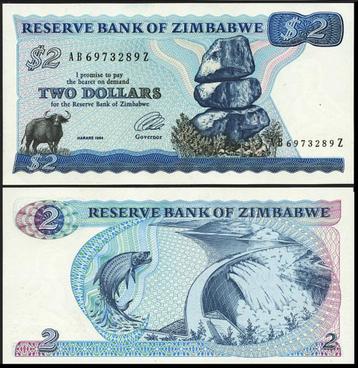 Zimbabwe 1983/1994, 1e uitgave 2 en 5 dollar biljet (UNC) beschikbaar voor biedingen
