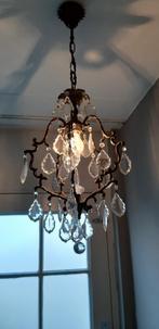 Antieke Franse hanglamp met kristallen pegels, Ophalen of Verzenden, Gebruikt, Glas, Antiek