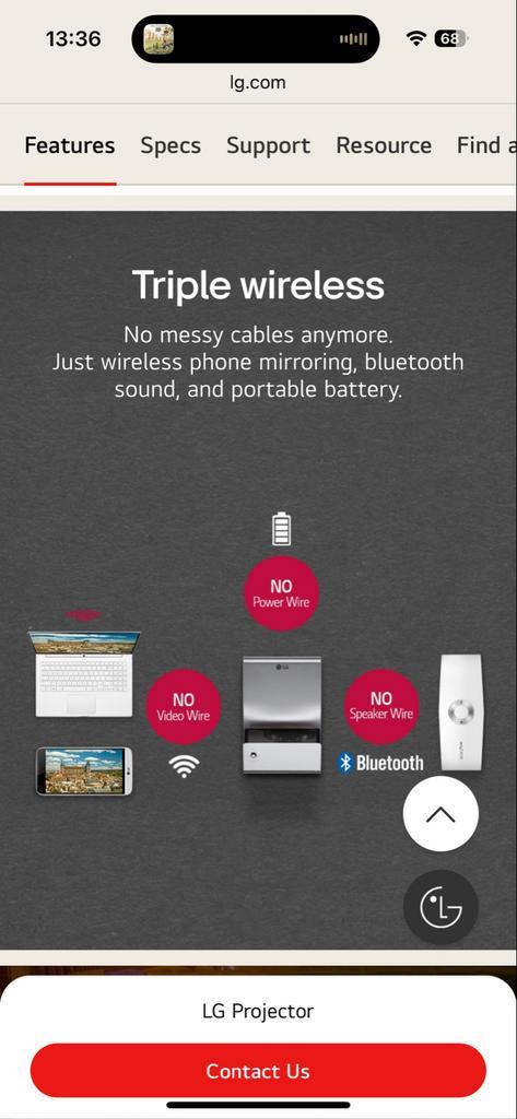 LG Draagbare Beamer - Triple Wireless, Audio, Tv en Foto, Beamers, Gebruikt, LED, Ophalen of Verzenden