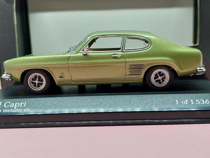FORD CAPRI 1969 LIGHT GREEN MINICHAMPS ONBESPEELD IN DOOS, Hobby en Vrije tijd, Modelauto's | 1:43, Nieuw, Auto, MiniChamps, Ophalen of Verzenden