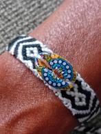 Armband bedrukte kauri-schelp katoen-handgeweven-verstelbaar, Verzenden, Nieuw, Zwart, Overige materialen