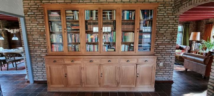 Imposante Teakhouten Vitrine- / Boekenkast, Huis en Inrichting, Kasten | Vitrinekasten, Zo goed als nieuw, 200 cm of meer, 200 cm of meer